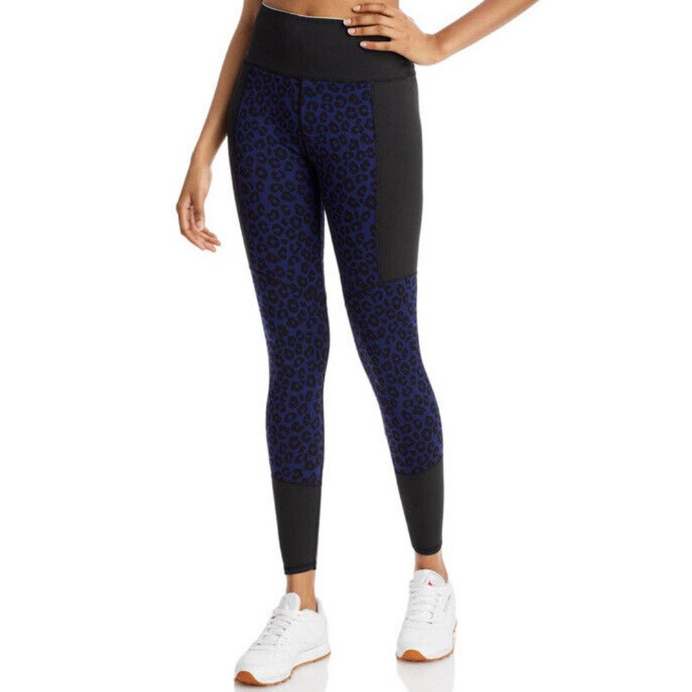 New Aqua Womans Sz Small Animal Print Jacquard Mixed Media Athletic Leggings NIB